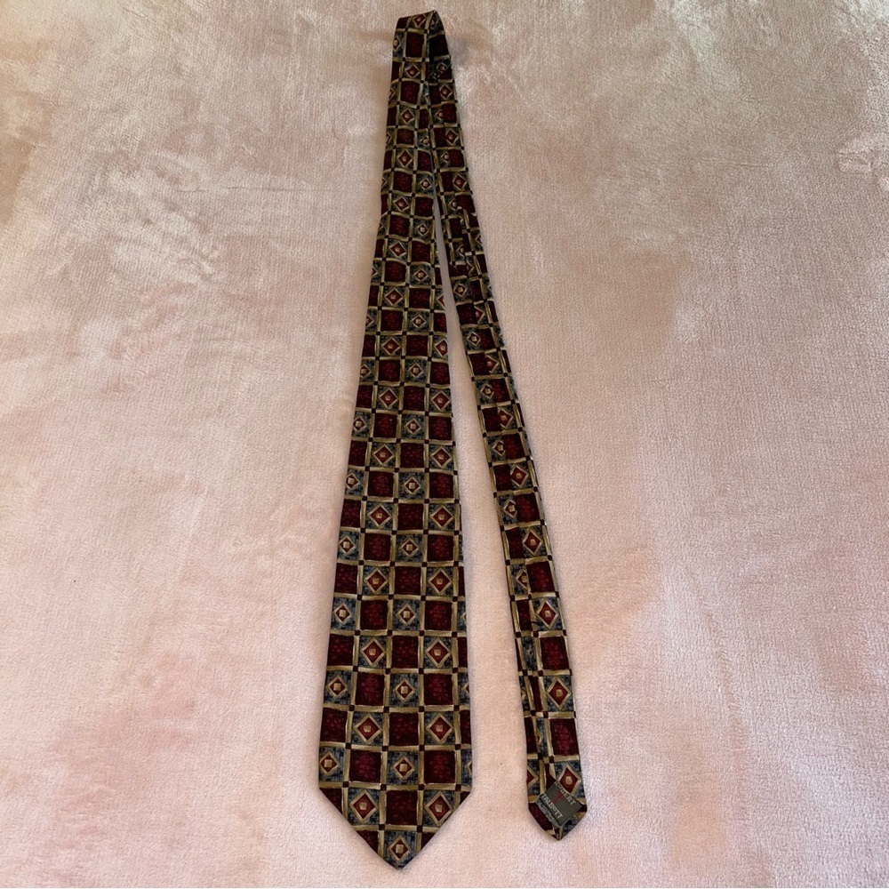 Robert Talbott for Mills Bros vintage silk tie red blue gold squares geometric
